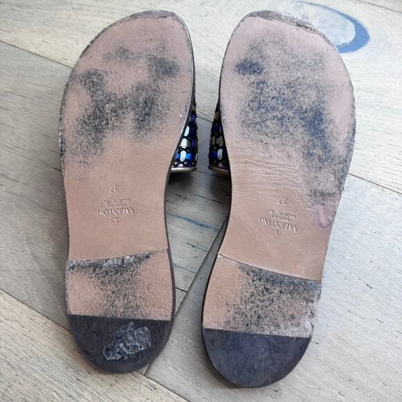 VALENTINO GARAVANI Sandals 5mm V logo Cotton Flats size 7 Multicolored Authentic - Picture 6 of 8